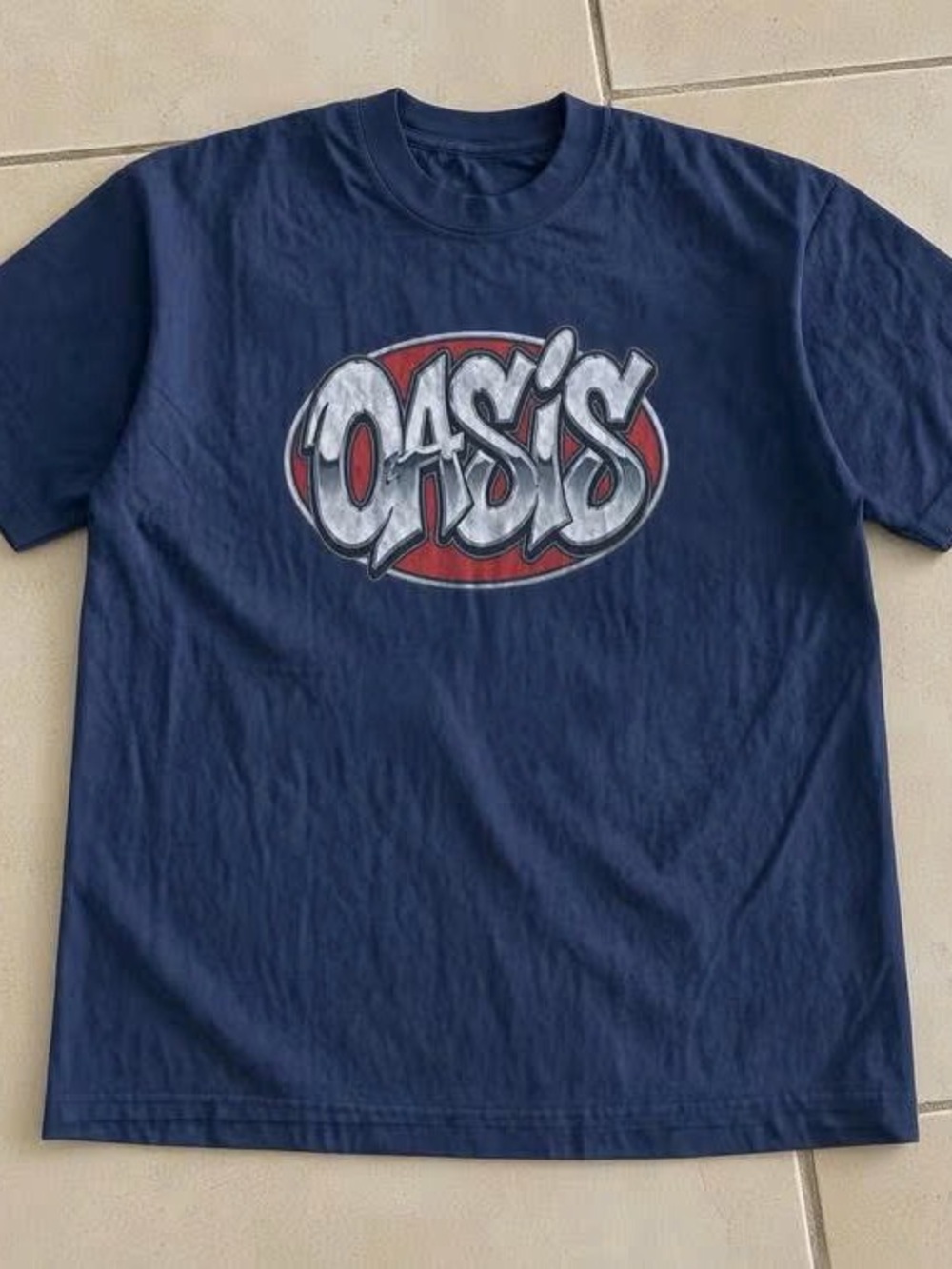 Oasis Navy Short-Sleeve Logo Tee with Red and Silver Graphic